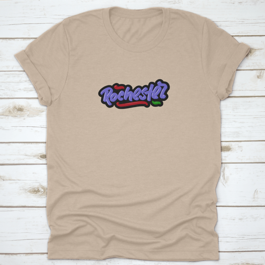 Vector illustration of Rochester hand drawn modern brush lettering on a soft cotton fabric, showcasing a stylish and contemporary design.