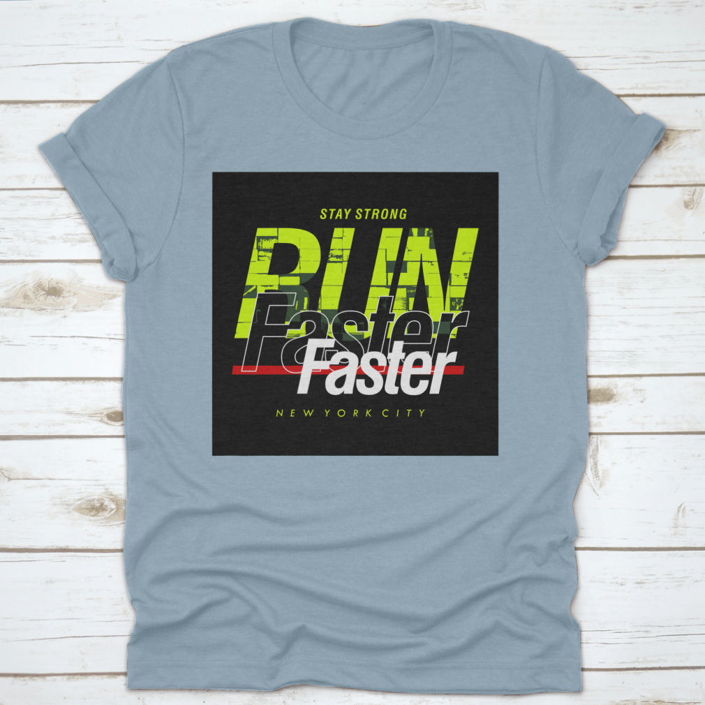 Vector illustration of a t-shirt featuring sport typography that says 'Run Faster', showcasing a stylish design for athletes.