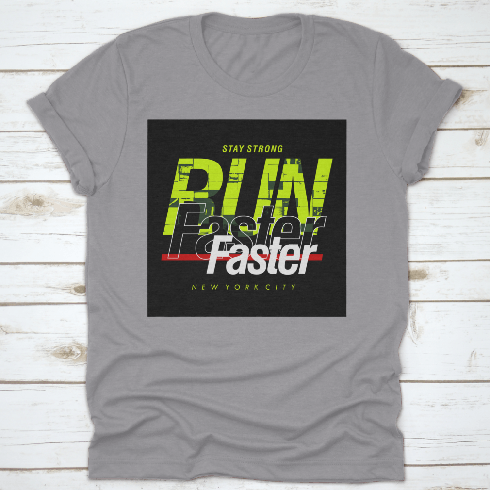 Vector illustration of a t-shirt featuring sport typography that says 'Run Faster', showcasing a stylish design for athletes.