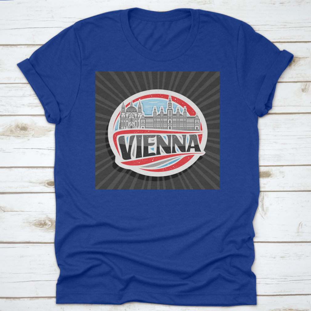 Vector logo illustration featuring Vienna City Hall, showcasing intricate architectural details and vibrant colors.