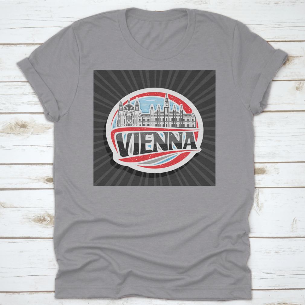 Vector logo illustration featuring Vienna City Hall, showcasing intricate architectural details and vibrant colors.
