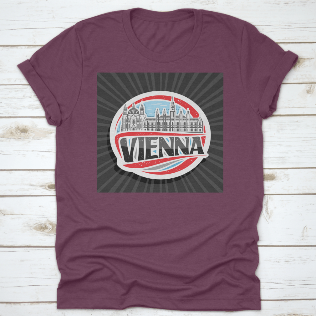 Vector logo illustration featuring Vienna City Hall, showcasing intricate architectural details and vibrant colors.