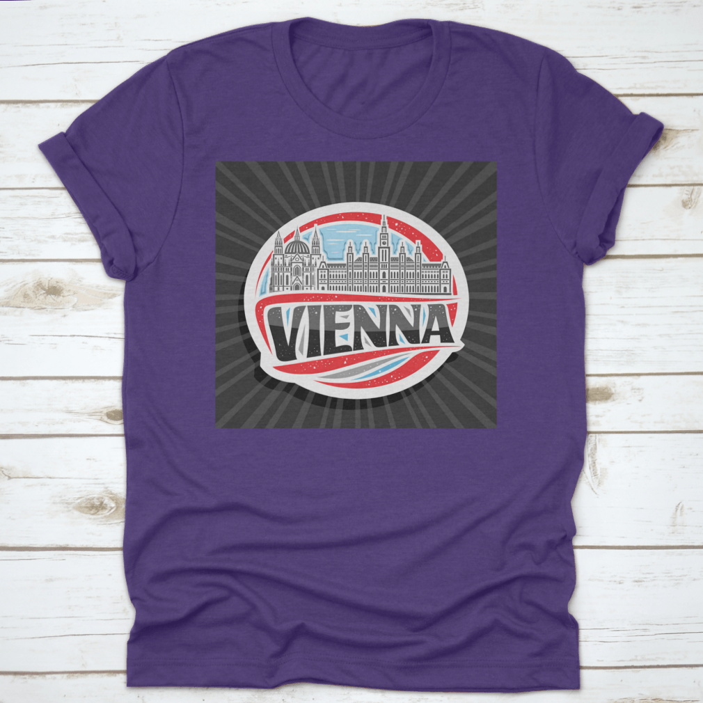 Vector logo illustration featuring Vienna City Hall, showcasing intricate architectural details and vibrant colors.