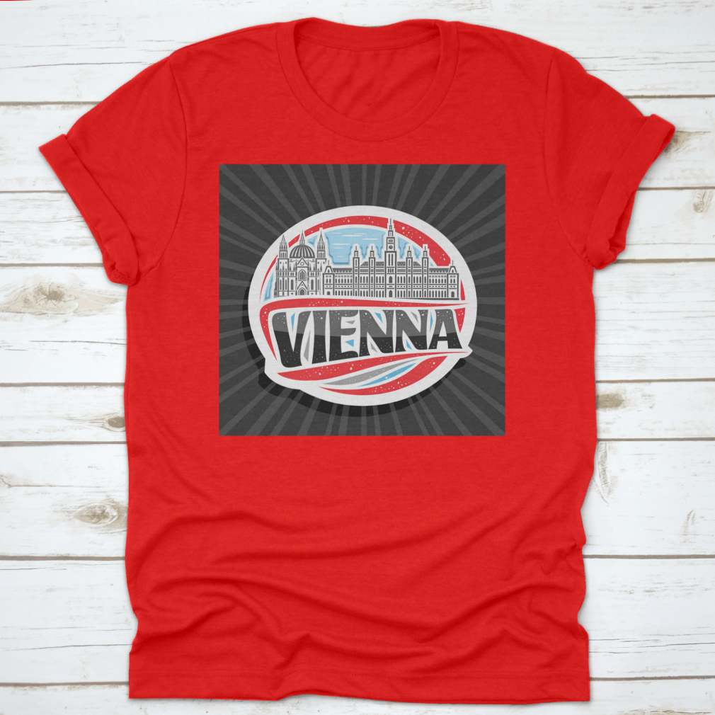 Vector logo illustration featuring Vienna City Hall, showcasing intricate architectural details and vibrant colors.