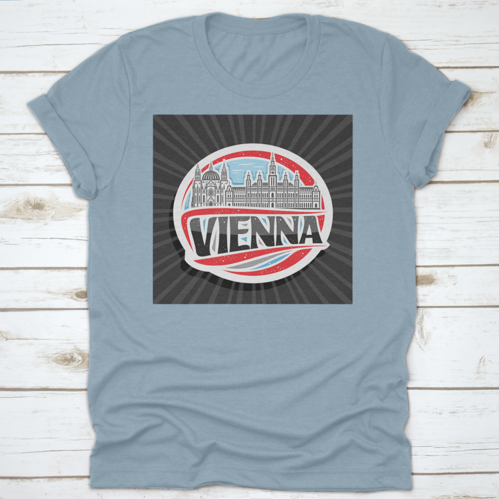 Vector logo illustration featuring Vienna City Hall, showcasing intricate architectural details and vibrant colors.
