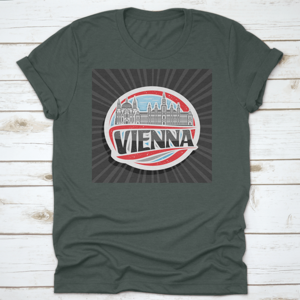 Vector logo illustration featuring Vienna City Hall, showcasing intricate architectural details and vibrant colors.
