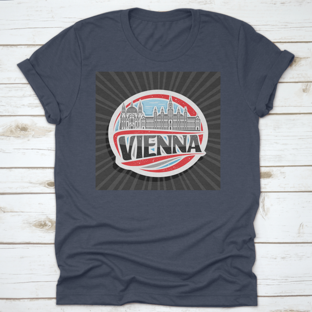 Vector logo illustration featuring Vienna City Hall, showcasing intricate architectural details and vibrant colors.