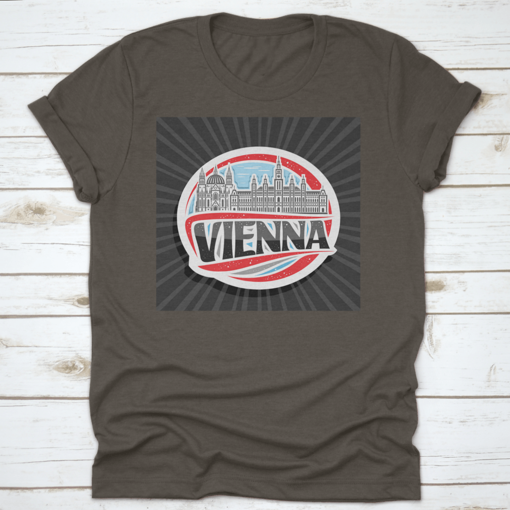 Vector logo illustration featuring Vienna City Hall, showcasing intricate architectural details and vibrant colors.