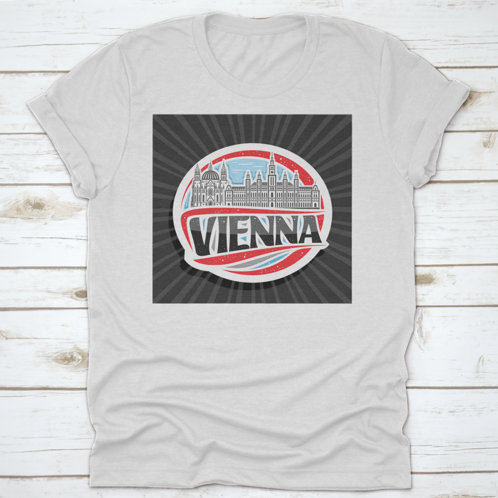 Vector logo illustration featuring Vienna City Hall, showcasing intricate architectural details and vibrant colors.
