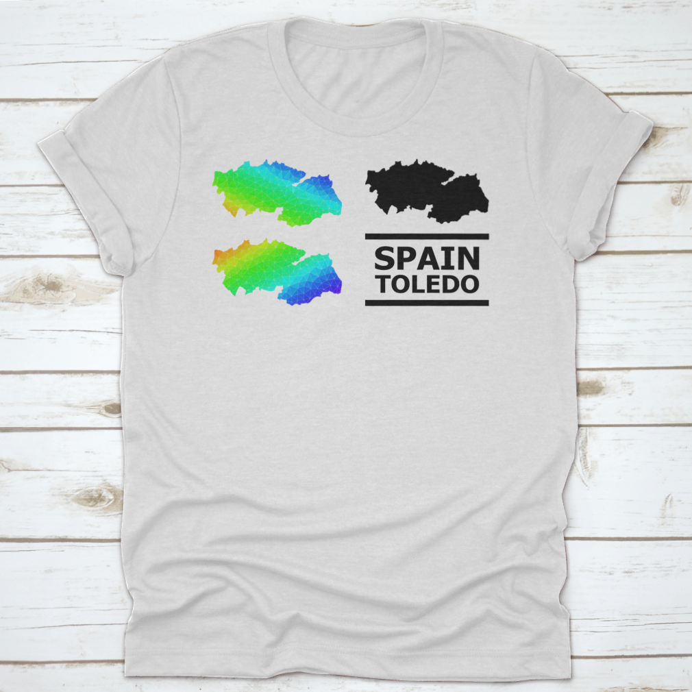 A vibrant low-poly spectral colored map of Toledo Province showcasing geometric shapes and artistic design.