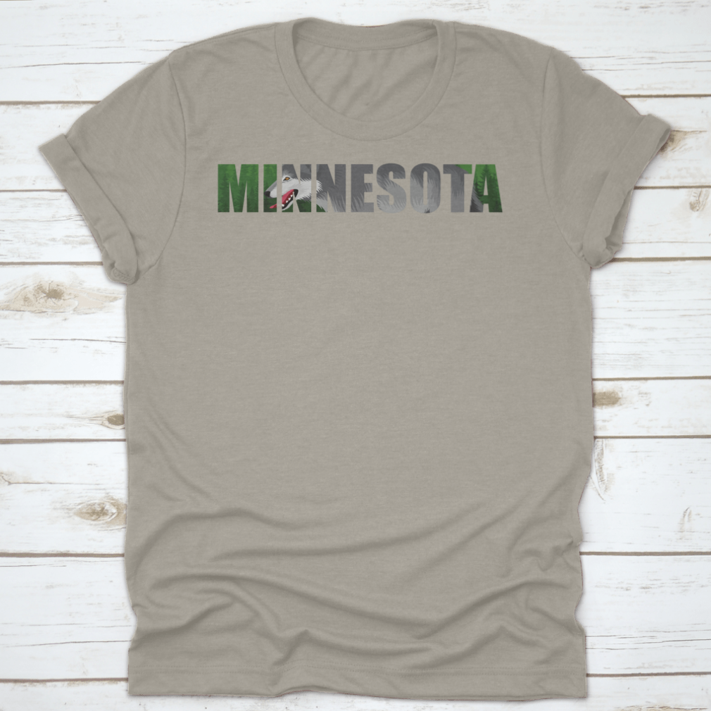 Vector design of Minnesota featuring a wolf and forest woodland, showcasing nature's beauty.