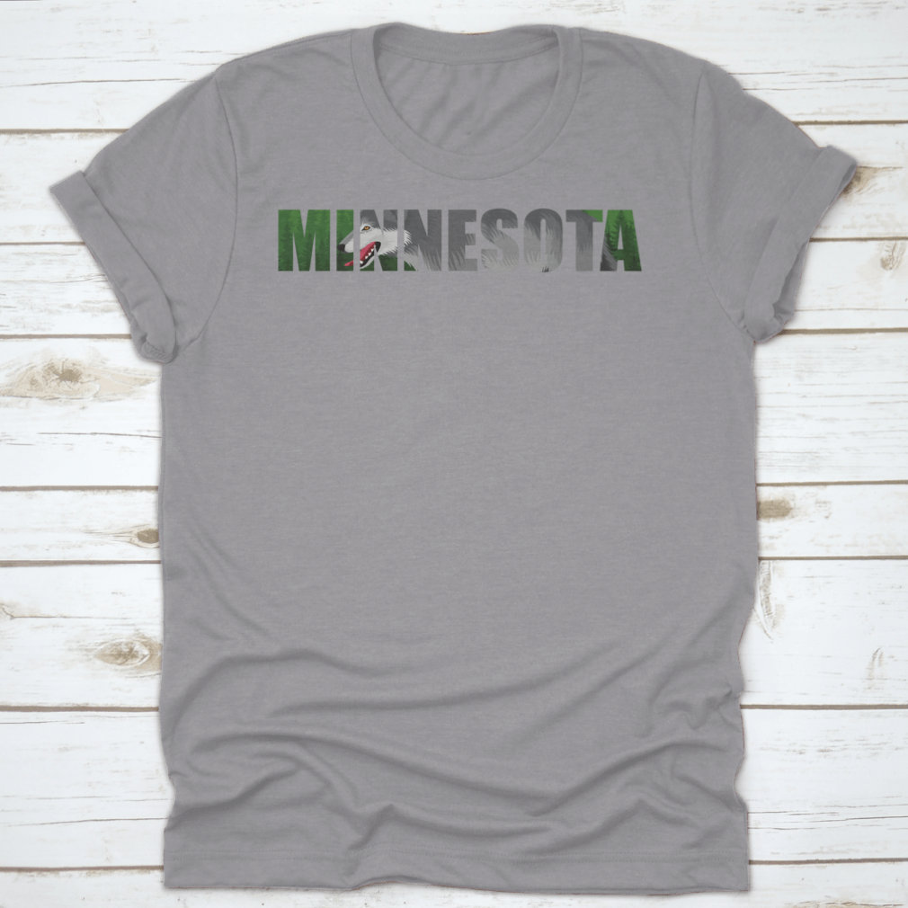Vector design of Minnesota featuring a wolf and forest woodland, showcasing nature's beauty.