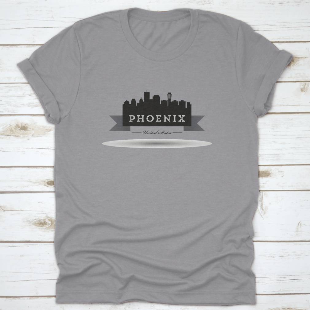 Vector Phoenix City Skyline Silhouette Design T-Shirt in grey, showcasing a stylish urban skyline art.