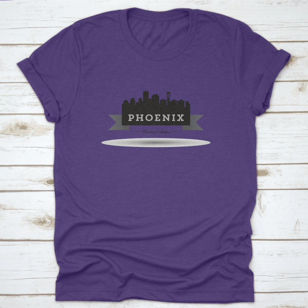 Vector Phoenix City Skyline Silhouette Design T-Shirt in grey, showcasing a stylish urban skyline art.