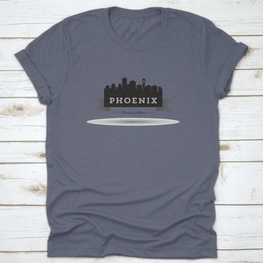 Vector Phoenix City Skyline Silhouette Design T-Shirt in grey, showcasing a stylish urban skyline art.