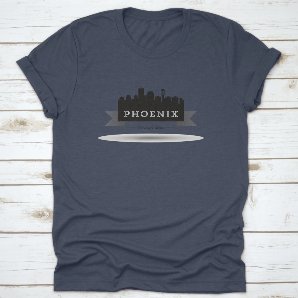 Vector Phoenix City Skyline Silhouette Design T-Shirt in grey, showcasing a stylish urban skyline art.