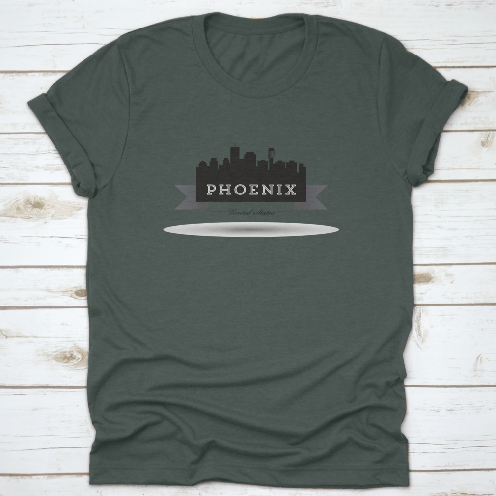 Vector Phoenix City Skyline Silhouette Design T-Shirt in grey, showcasing a stylish urban skyline art.