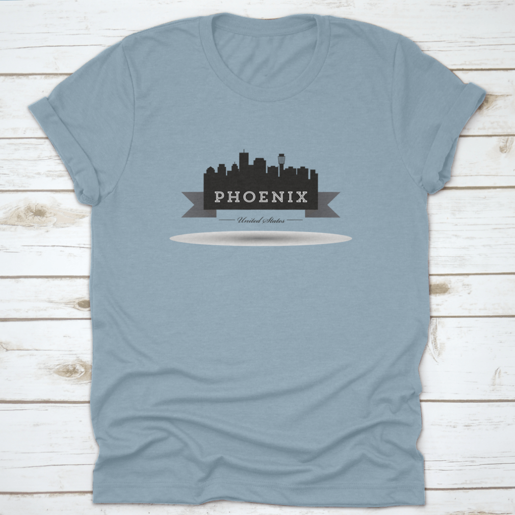 Vector Phoenix City Skyline Silhouette Design T-Shirt in grey, showcasing a stylish urban skyline art.