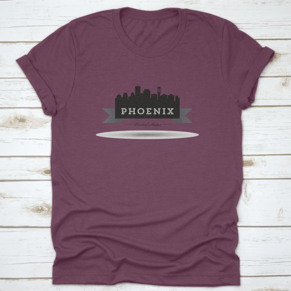 Vector Phoenix City Skyline Silhouette Design T-Shirt in grey, showcasing a stylish urban skyline art.
