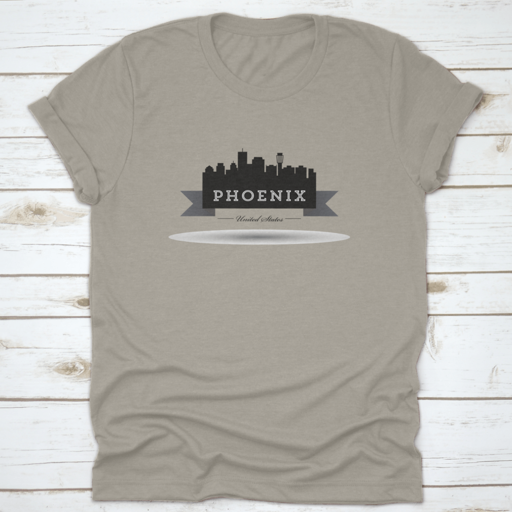 Vector Phoenix City Skyline Silhouette Design T-Shirt in grey, showcasing a stylish urban skyline art.