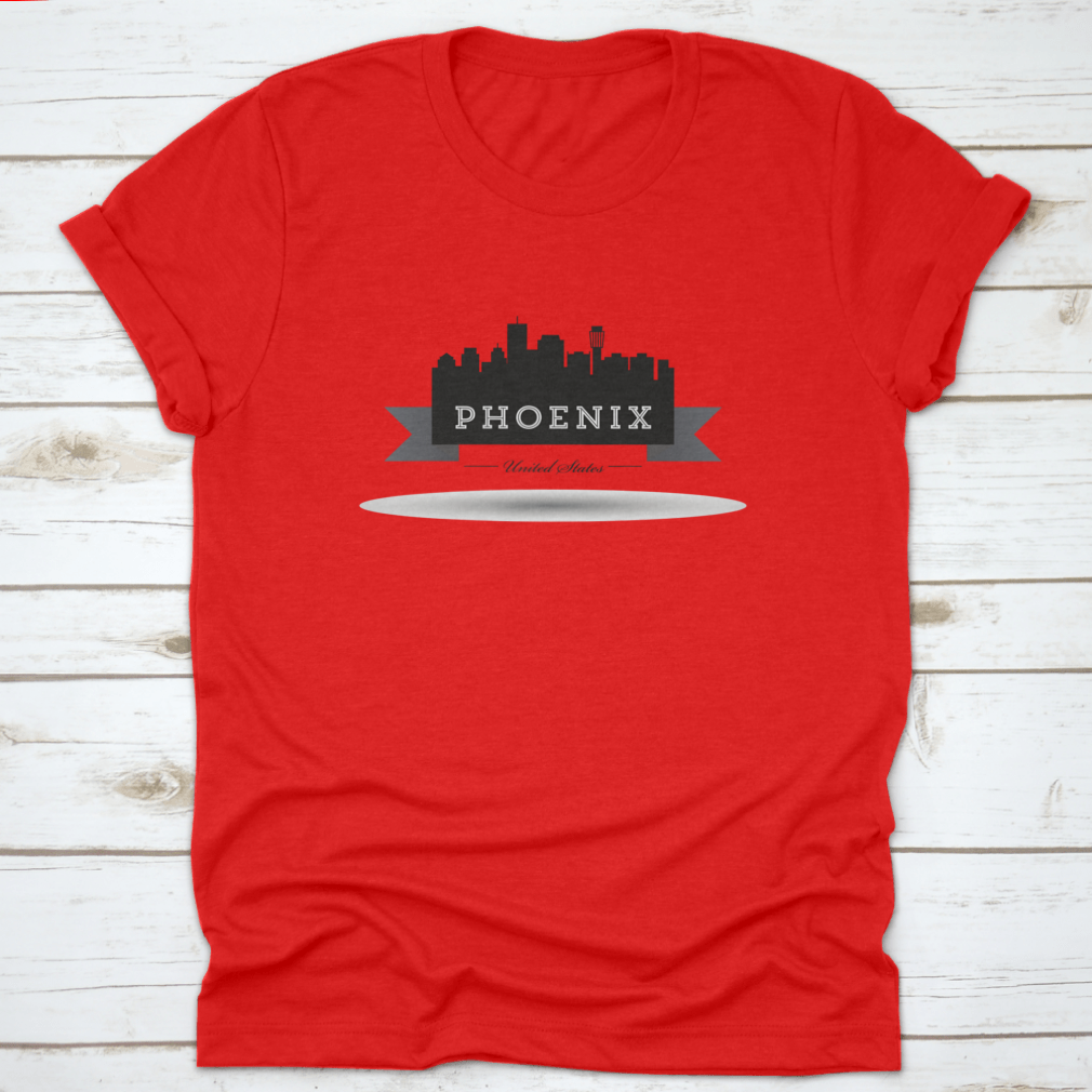 Vector Phoenix City Skyline Silhouette Design T-Shirt in grey, showcasing a stylish urban skyline art.
