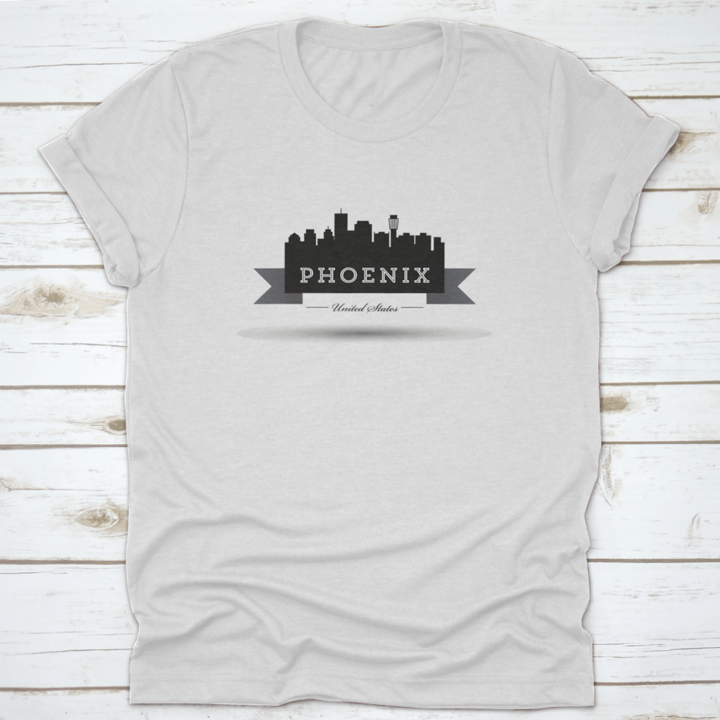 Vector Phoenix City Skyline Silhouette Design T-Shirt in grey, showcasing a stylish urban skyline art.