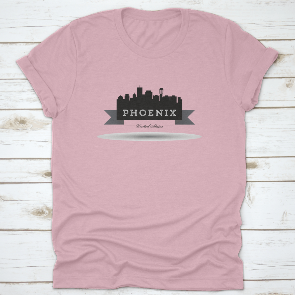 Vector Phoenix City Skyline Silhouette Design T-Shirt in grey, showcasing a stylish urban skyline art.