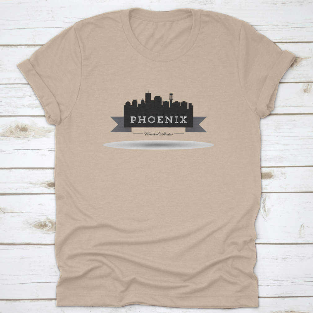 Vector Phoenix City Skyline Silhouette Design T-Shirt in grey, showcasing a stylish urban skyline art.