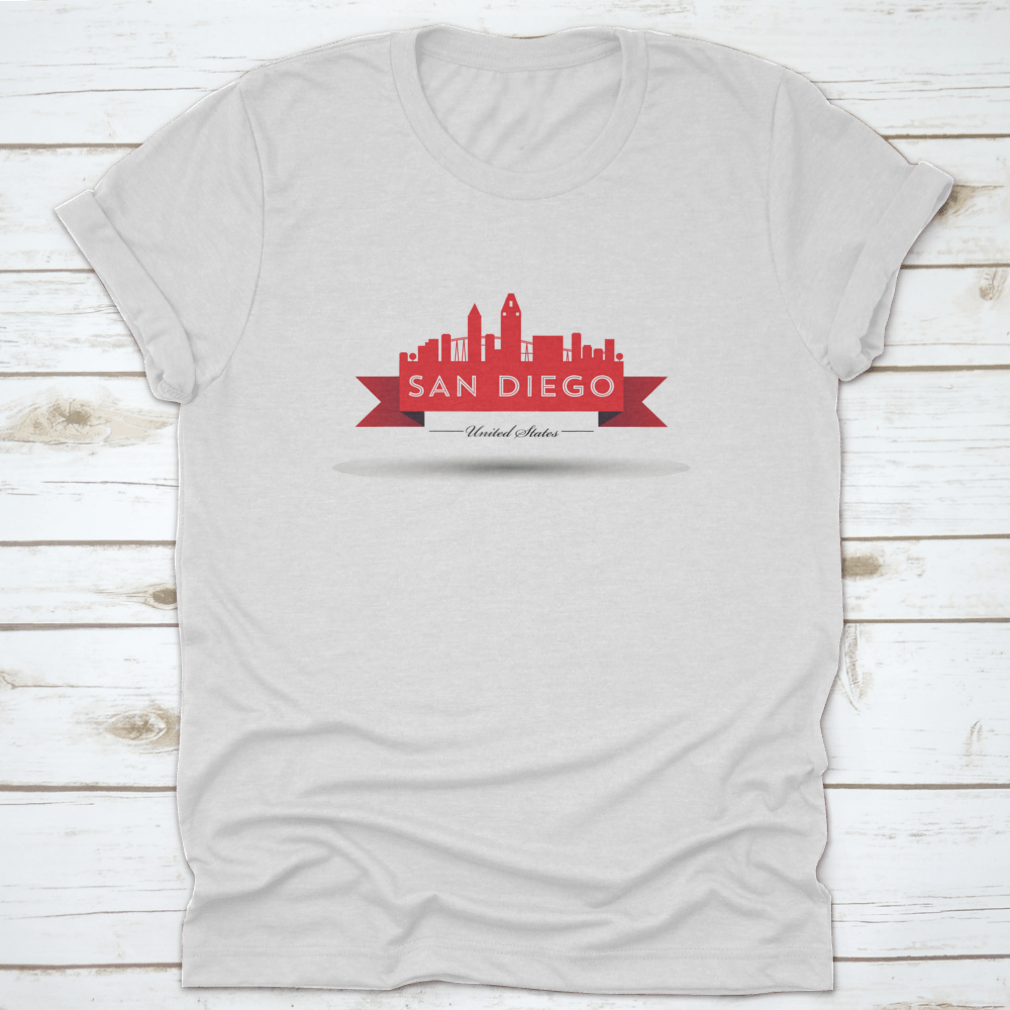 Vector San Diego Red Skyline Design t-shirt showcasing a vibrant skyline of San Diego, crafted from 100% cotton for comfort.