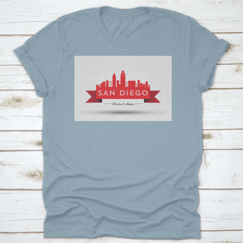 Vector San Diego Red Skyline Design t-shirt showcasing a vibrant skyline of San Diego, crafted from 100% cotton for comfort.