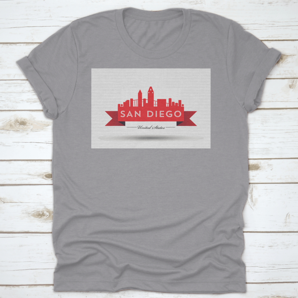Vector San Diego Red Skyline Design t-shirt showcasing a vibrant skyline of San Diego, crafted from 100% cotton for comfort.