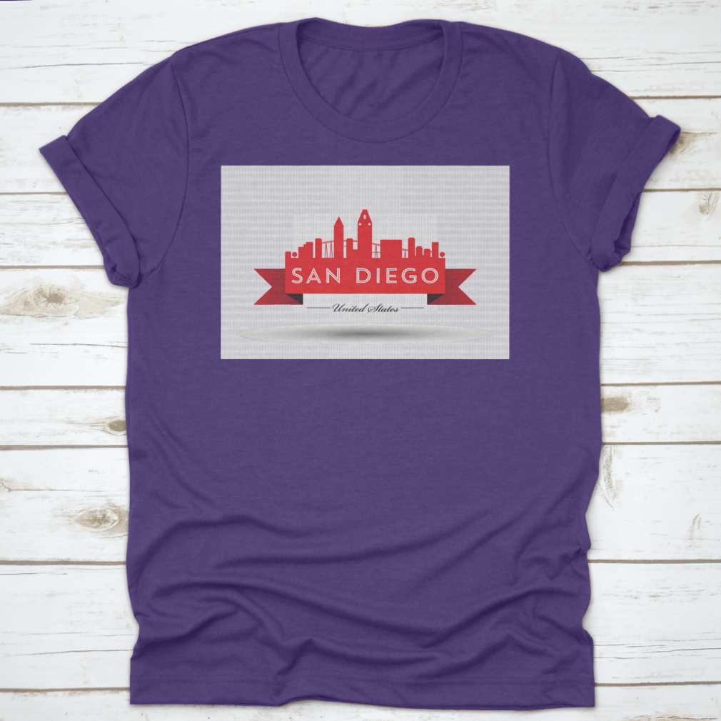 Vector San Diego Red Skyline Design t-shirt showcasing a vibrant skyline of San Diego, crafted from 100% cotton for comfort.