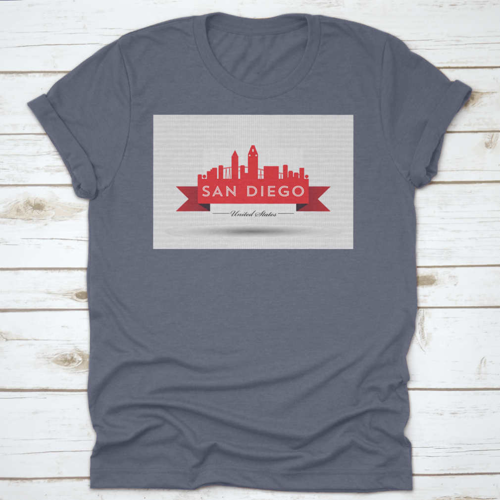 Vector San Diego Red Skyline Design t-shirt showcasing a vibrant skyline of San Diego, crafted from 100% cotton for comfort.