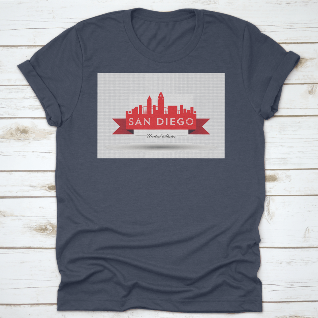 Vector San Diego Red Skyline Design t-shirt showcasing a vibrant skyline of San Diego, crafted from 100% cotton for comfort.