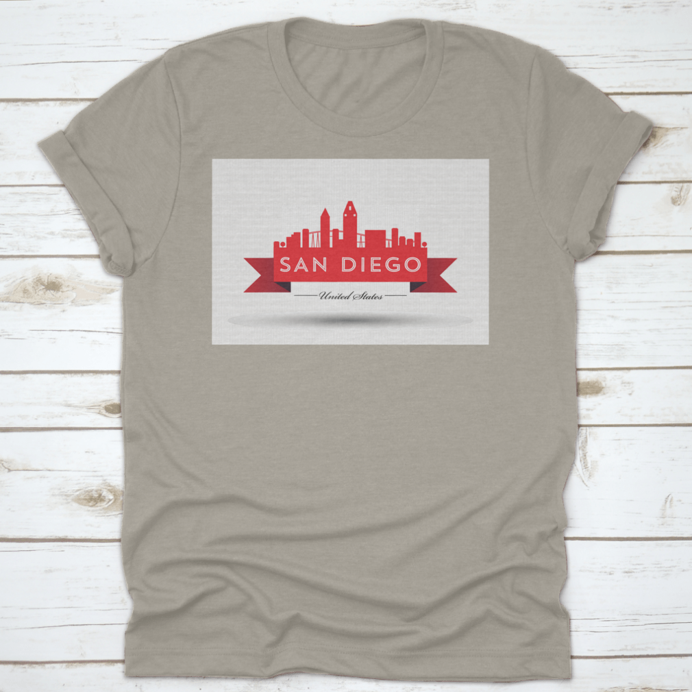 Vector San Diego Red Skyline Design t-shirt showcasing a vibrant skyline of San Diego, crafted from 100% cotton for comfort.