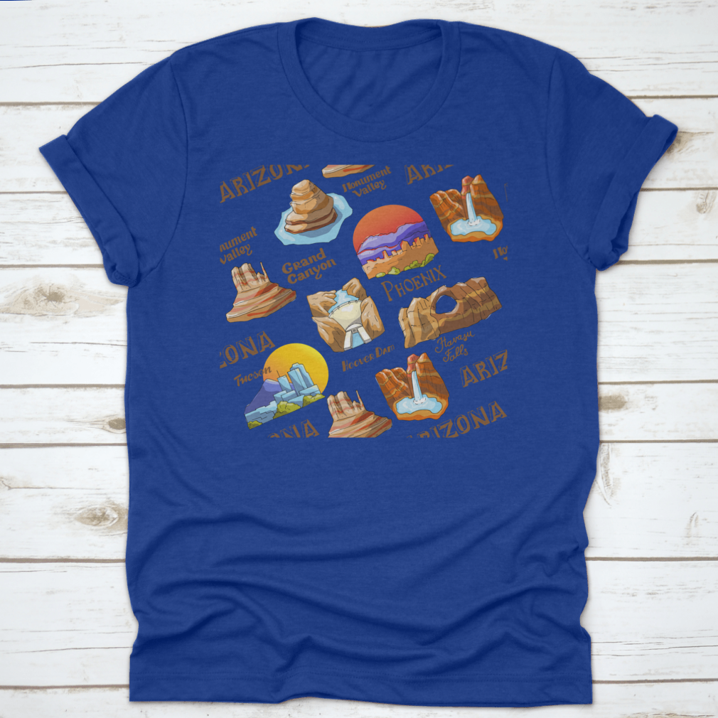 Vector seamless pattern featuring Arizona's countryside and state symbols, showcasing vibrant colors and intricate designs.