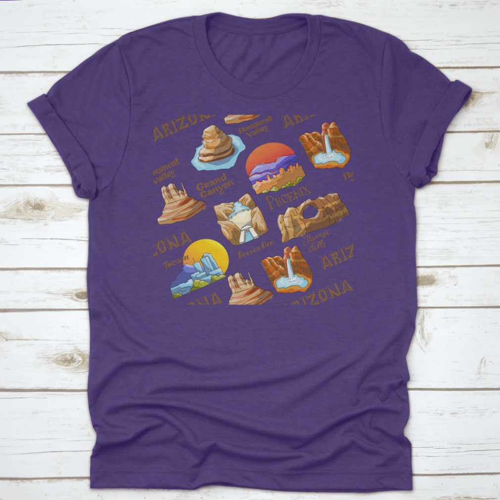 Vector seamless pattern featuring Arizona's countryside and state symbols, showcasing vibrant colors and intricate designs.