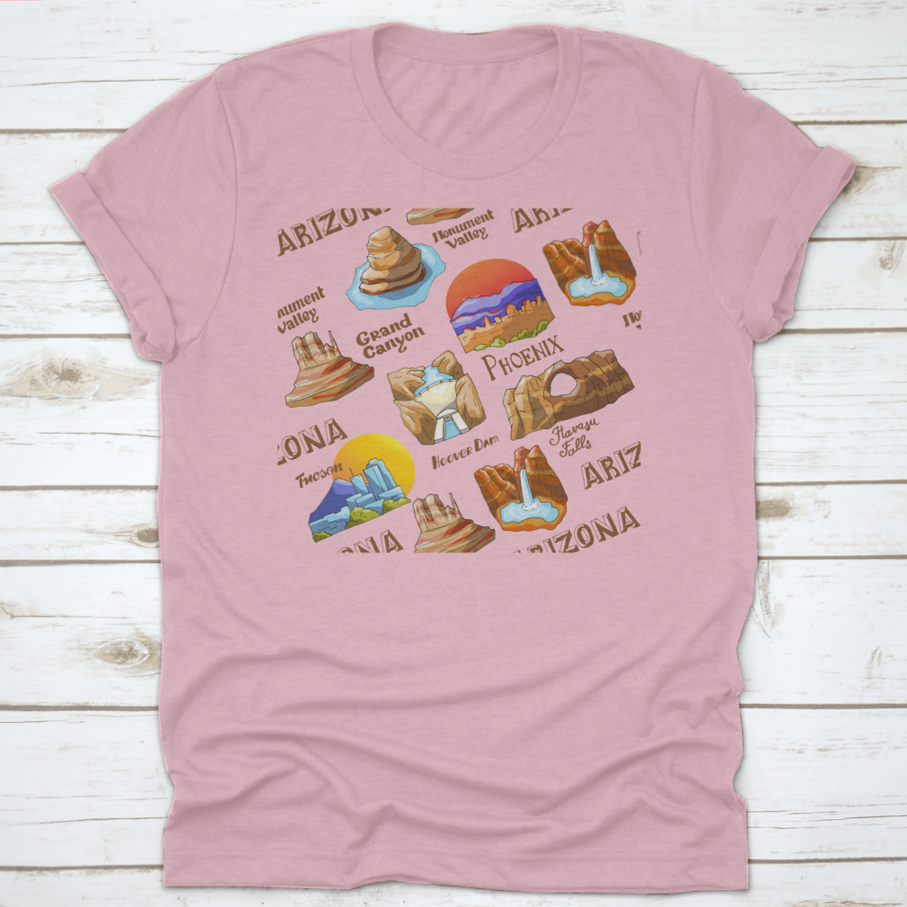 Vector seamless pattern featuring Arizona's countryside and state symbols, showcasing vibrant colors and intricate designs.