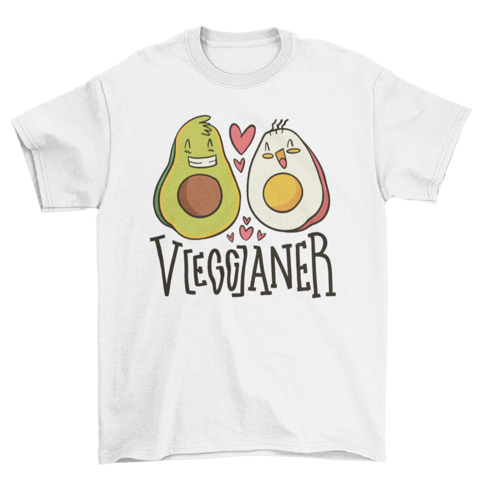 Vegganer t-shirt featuring a humorous avocado and egg design with the caption 'Ve(egg)aner'.