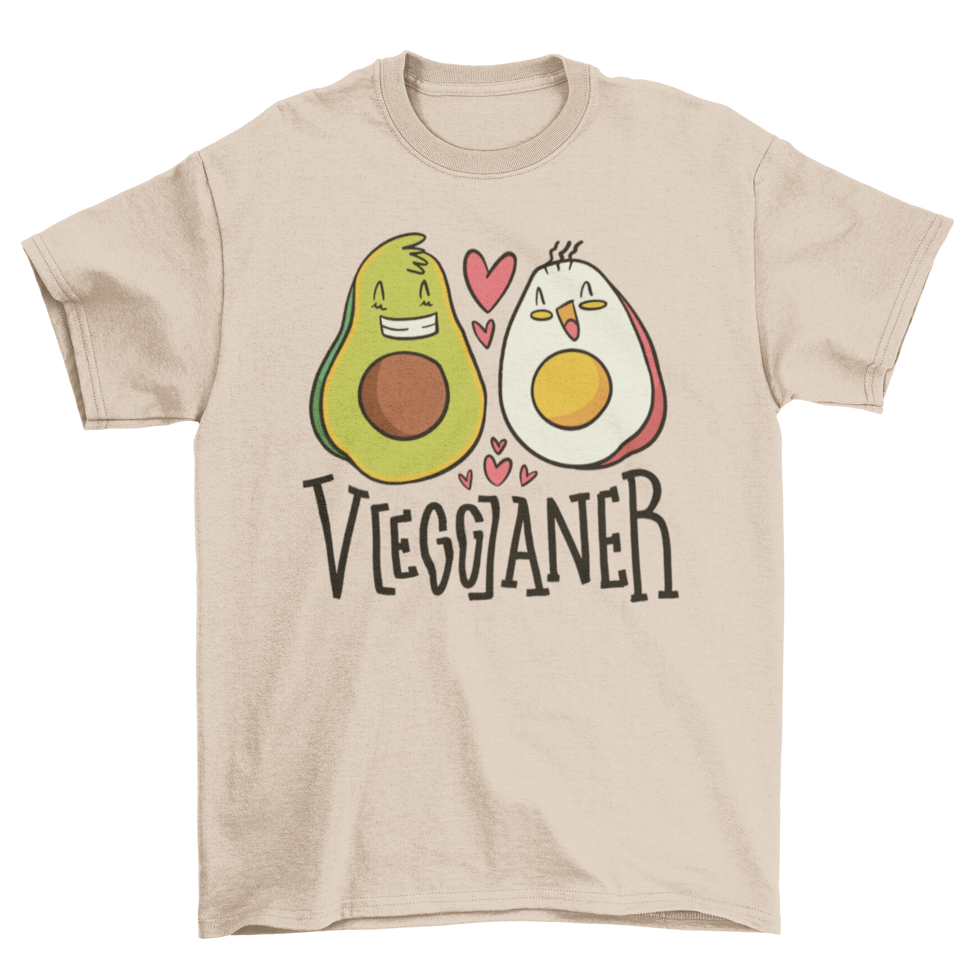 Vegganer t-shirt featuring a humorous avocado and egg design with the caption 'Ve(egg)aner'.