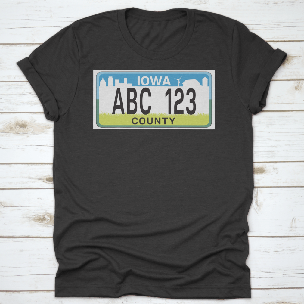 A stylish vehicle licence plate marking in Iowa, showcasing high-quality cotton fabric and a classic fit design.