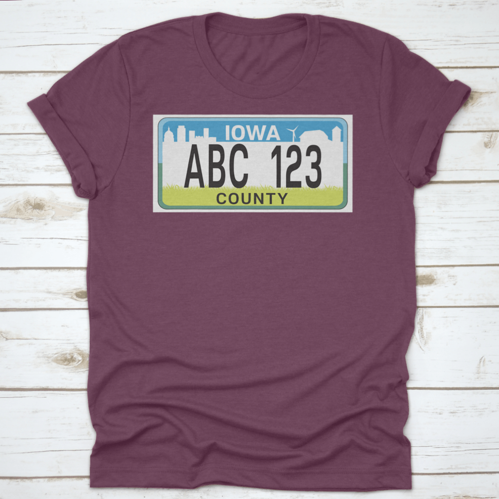 A stylish vehicle licence plate marking in Iowa, showcasing high-quality cotton fabric and a classic fit design.