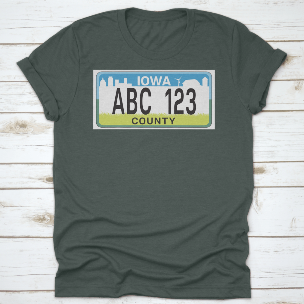 A stylish vehicle licence plate marking in Iowa, showcasing high-quality cotton fabric and a classic fit design.