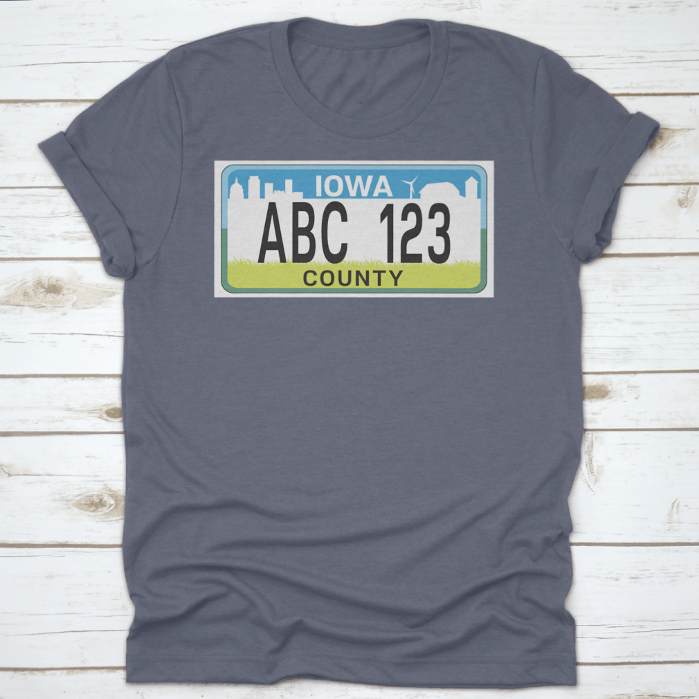 A stylish vehicle licence plate marking in Iowa, showcasing high-quality cotton fabric and a classic fit design.