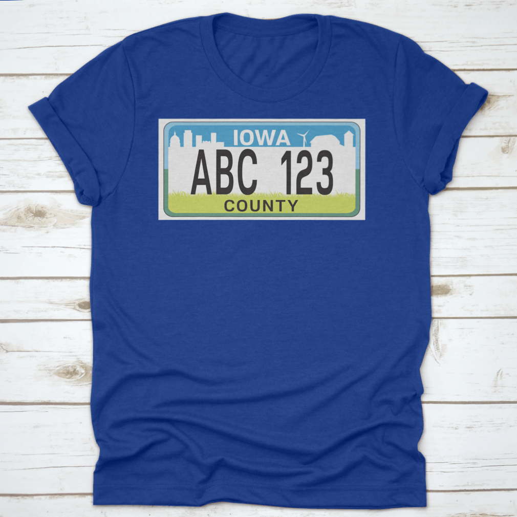 A stylish vehicle licence plate marking in Iowa, showcasing high-quality cotton fabric and a classic fit design.