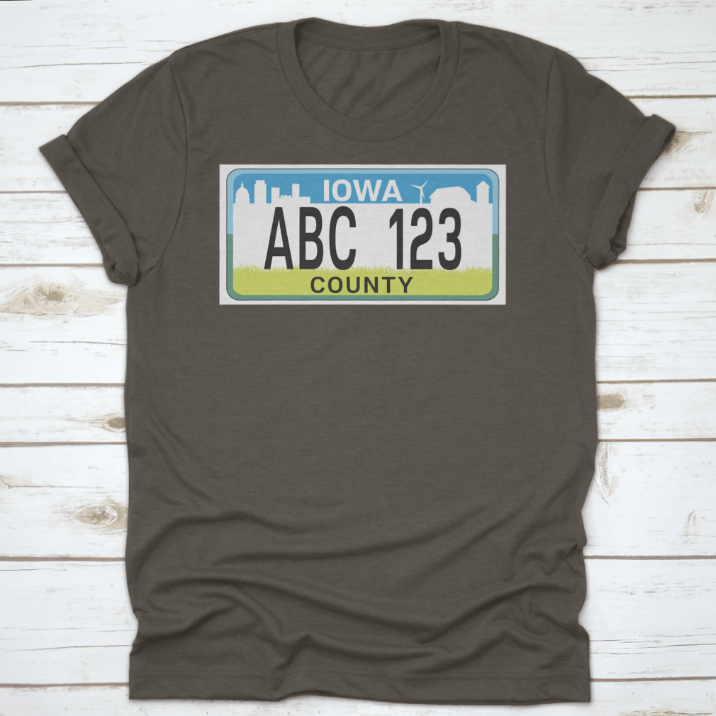 A stylish vehicle licence plate marking in Iowa, showcasing high-quality cotton fabric and a classic fit design.