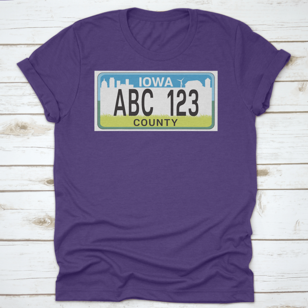 A stylish vehicle licence plate marking in Iowa, showcasing high-quality cotton fabric and a classic fit design.