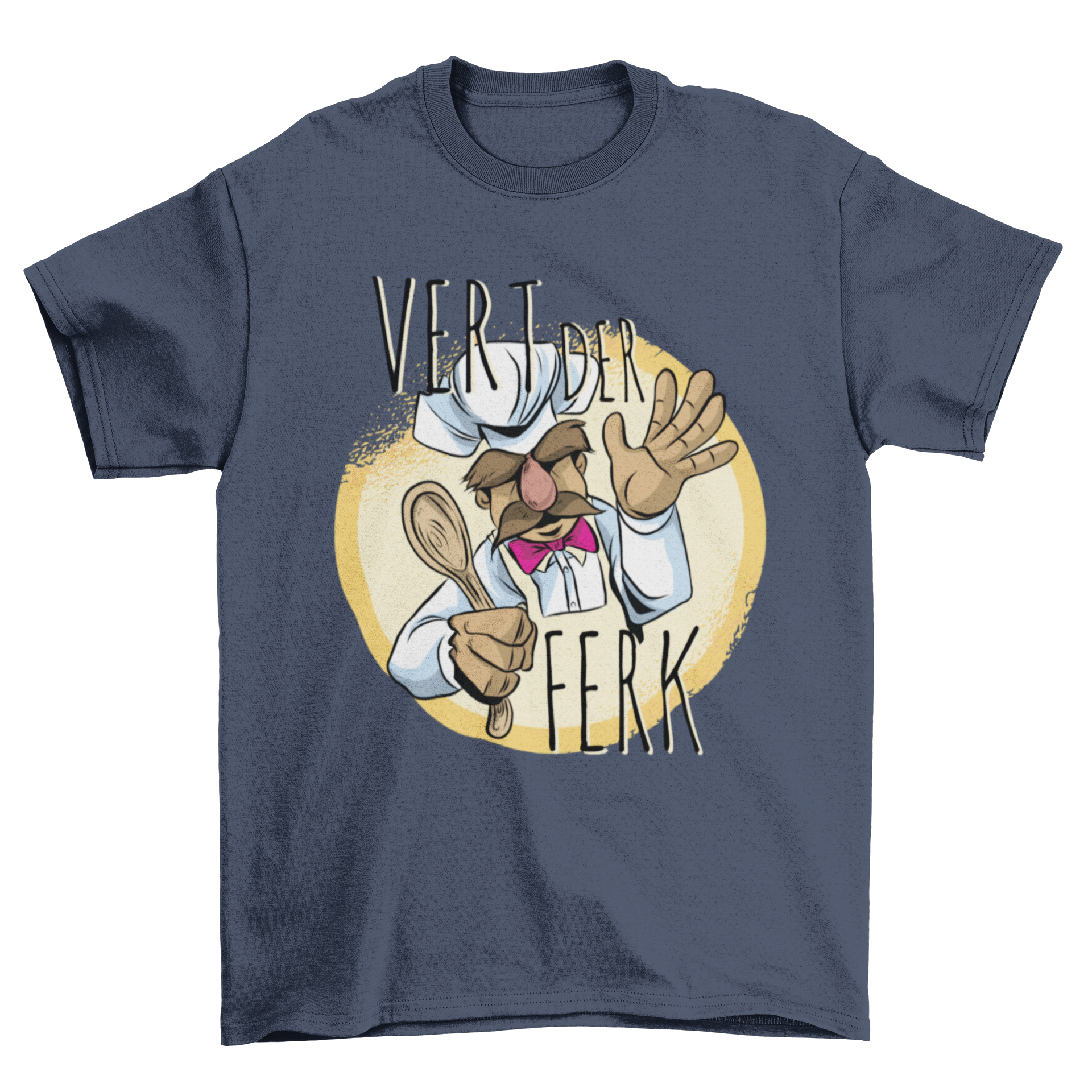 Vert Der Ferk T-Shirt featuring a funny cooking chef character with vibrant colors and humorous text.