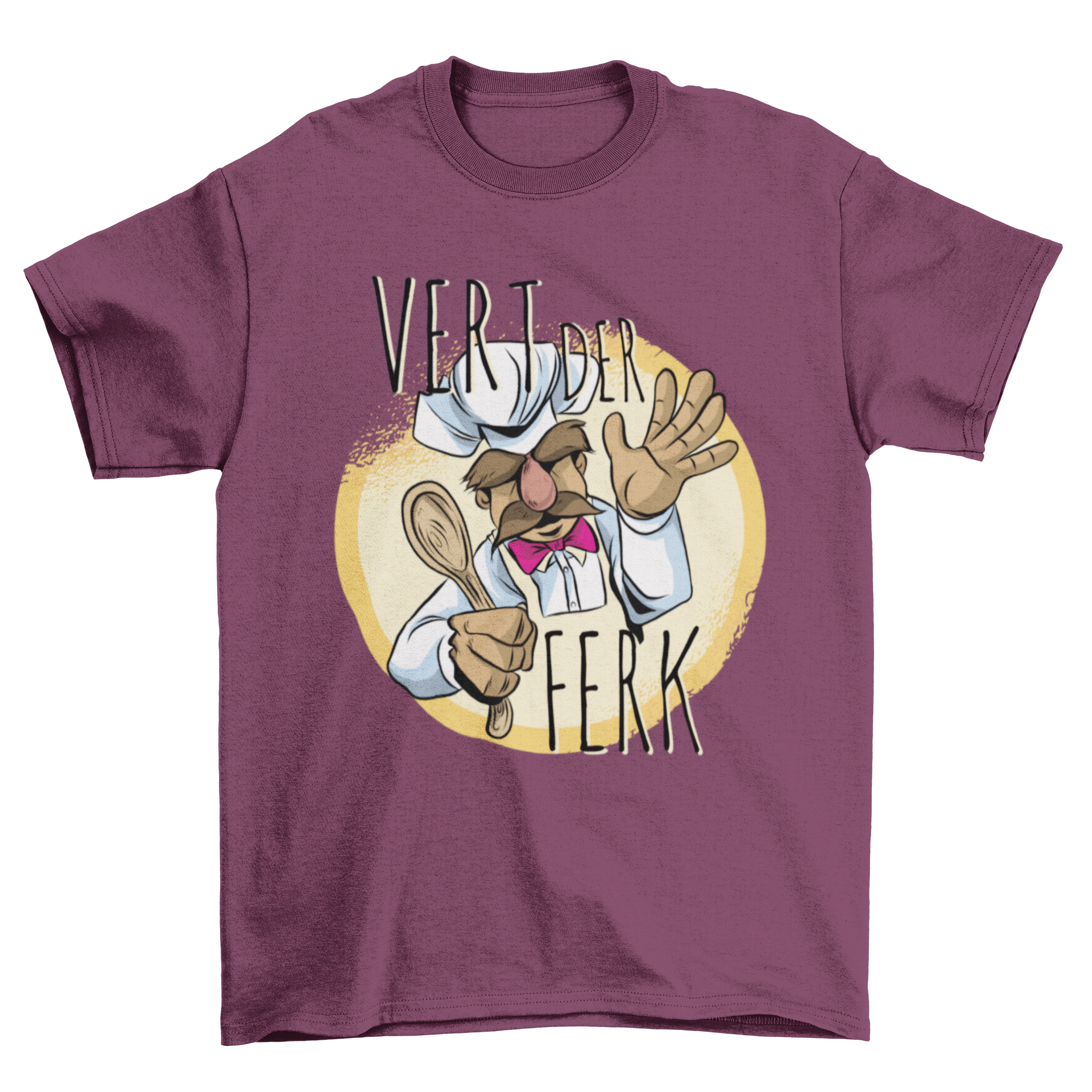 Vert Der Ferk T-Shirt featuring a funny cooking chef character with vibrant colors and humorous text.