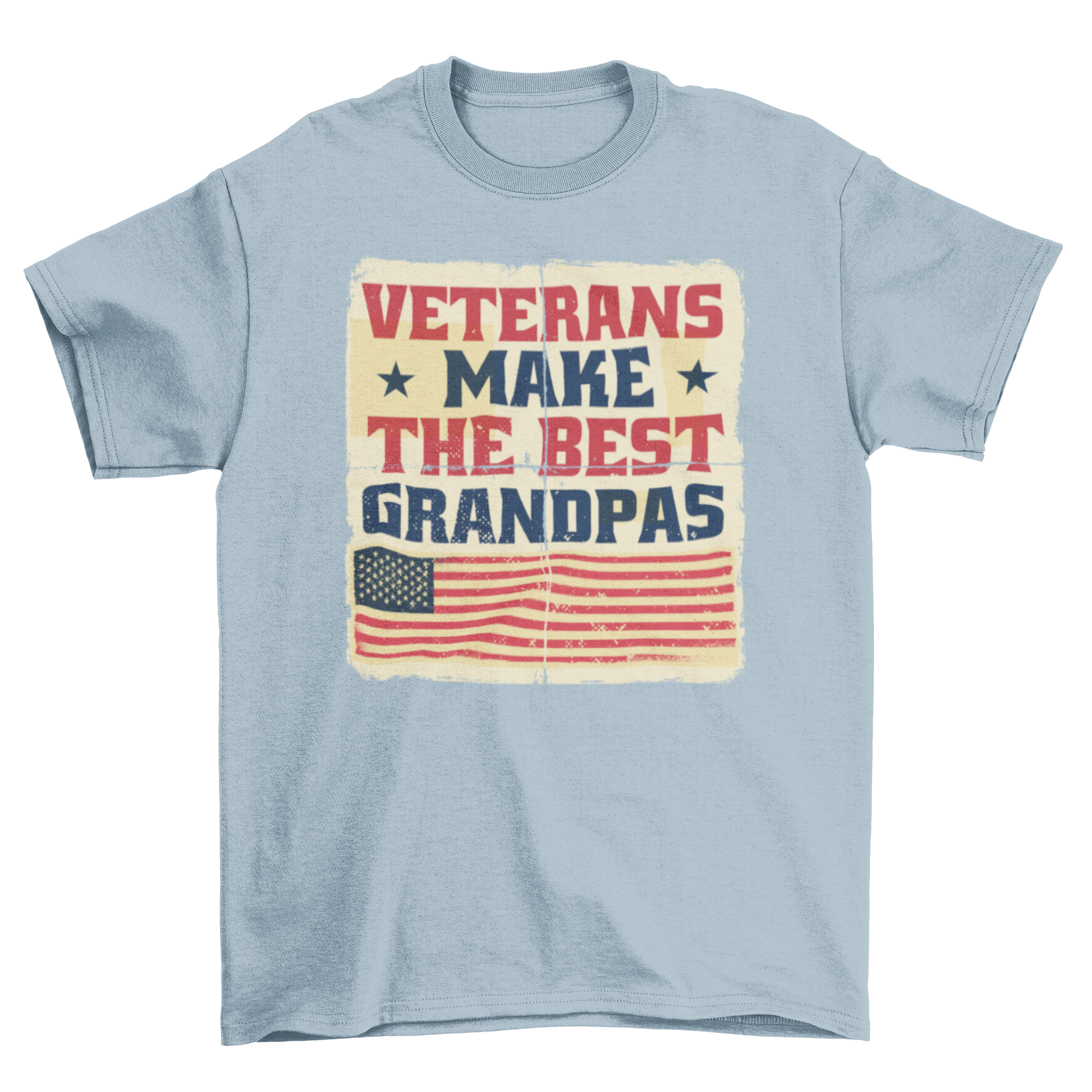 Vintage t-shirt featuring the quote 'Veterans make the best grandpas' with an American flag design.